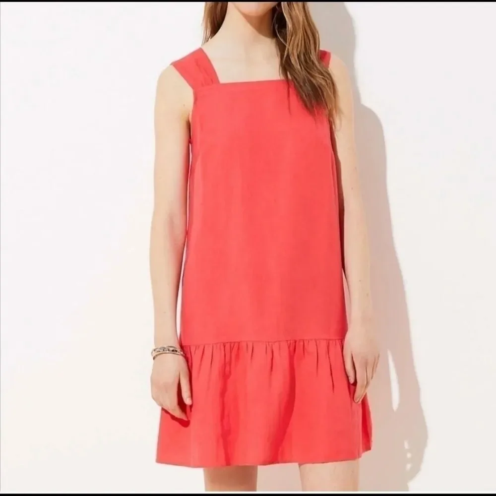 Loft sleevless linen blend mini flounce dress size small